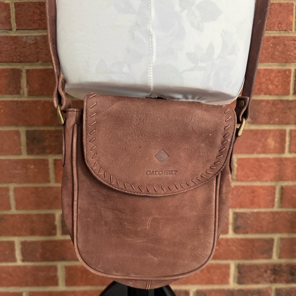 Claudio Ferrici Brown Suede Adjustable Strap Crossbody